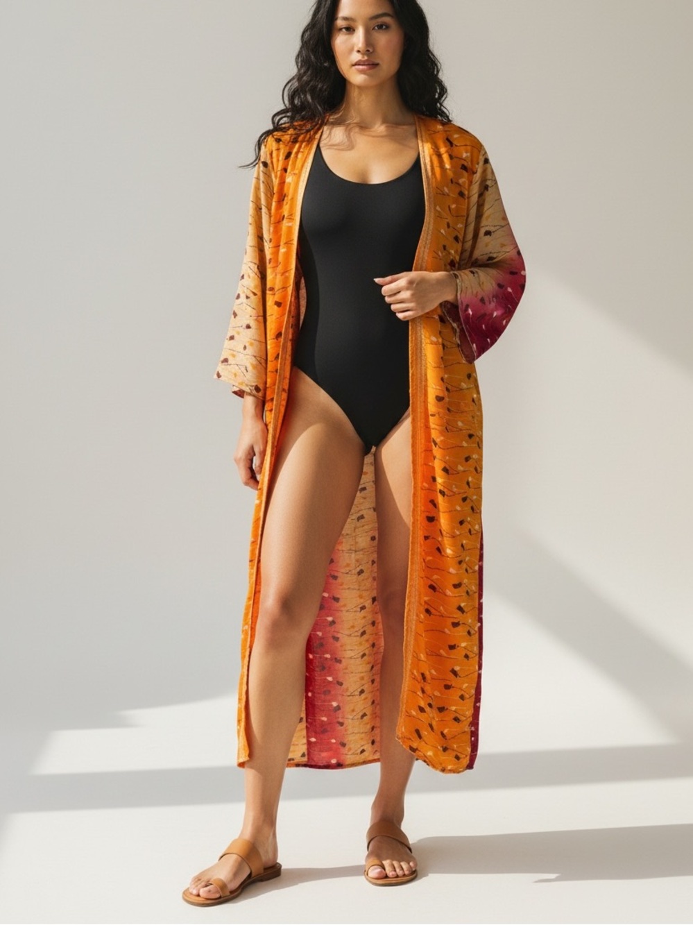 Cornelia Sun Sweden One of a Kind Upcycled Silk Sari Kimono Duster Robe Small